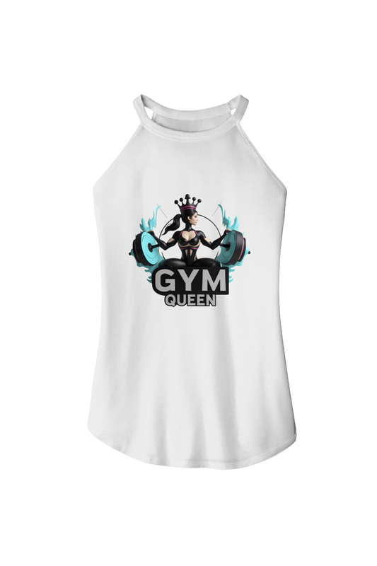 White tank top with 'Gym Queen' graphic design on a white background