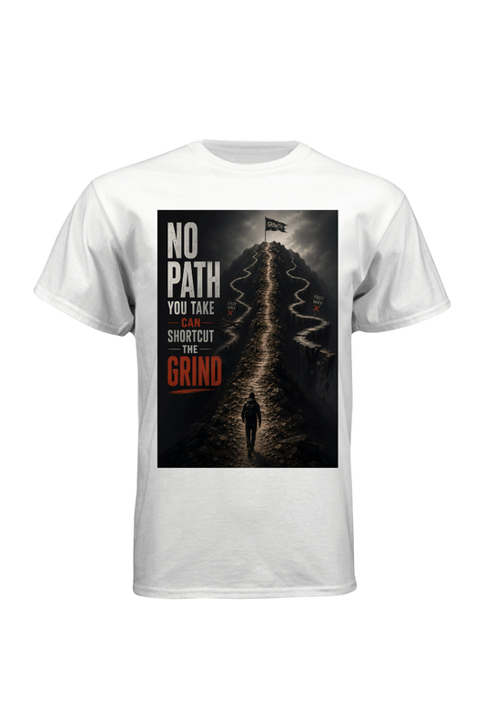 White t-shirt with a graphic design featuring a silhouette and text on a white background
