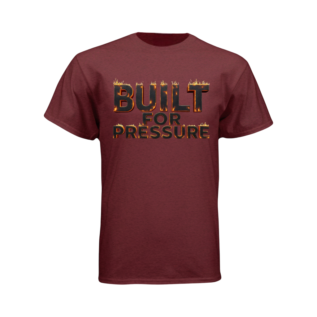 Antique Cherry Red t-shirt with 'Built for Pressure' text