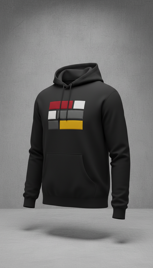 Jet Black urban hoodie with bold block graphics