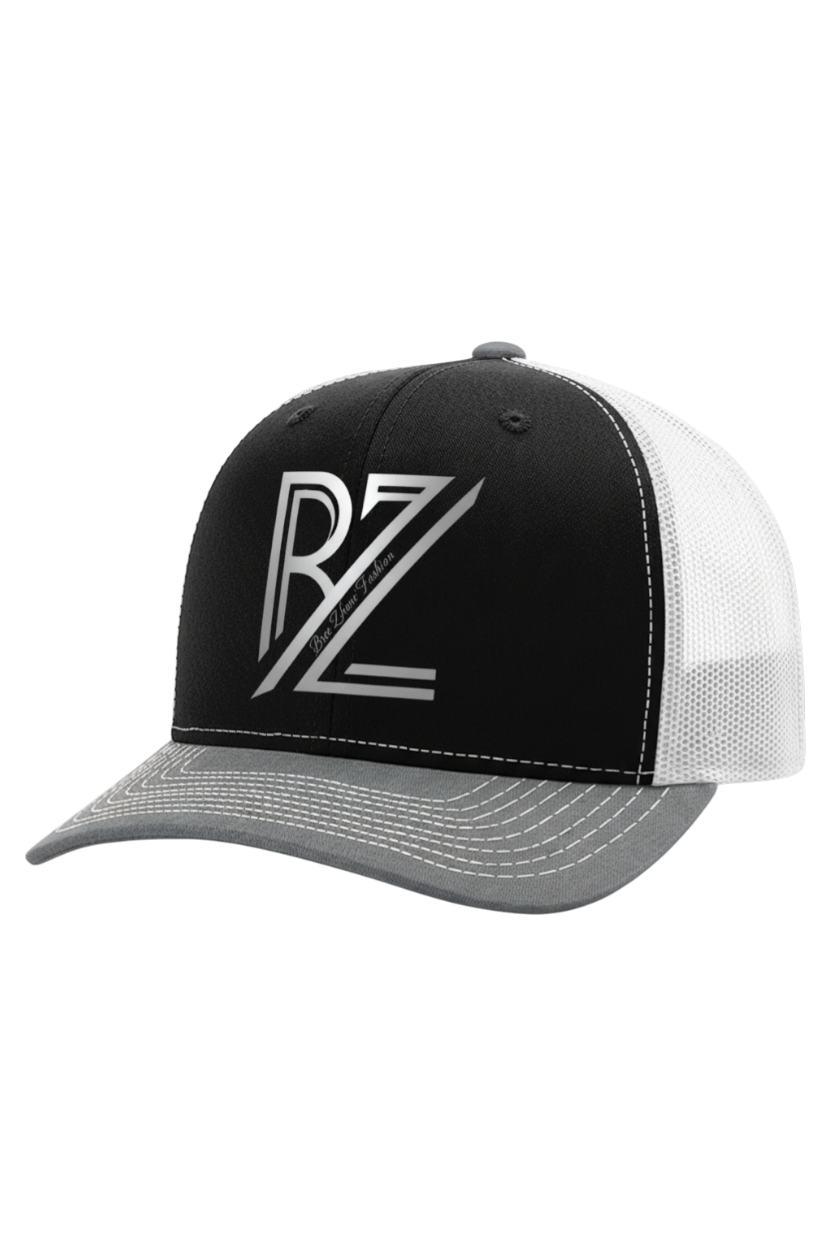 Black and white cap with a logo on a white background