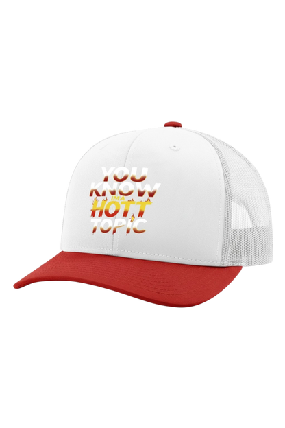 White and red cap with text on a white background