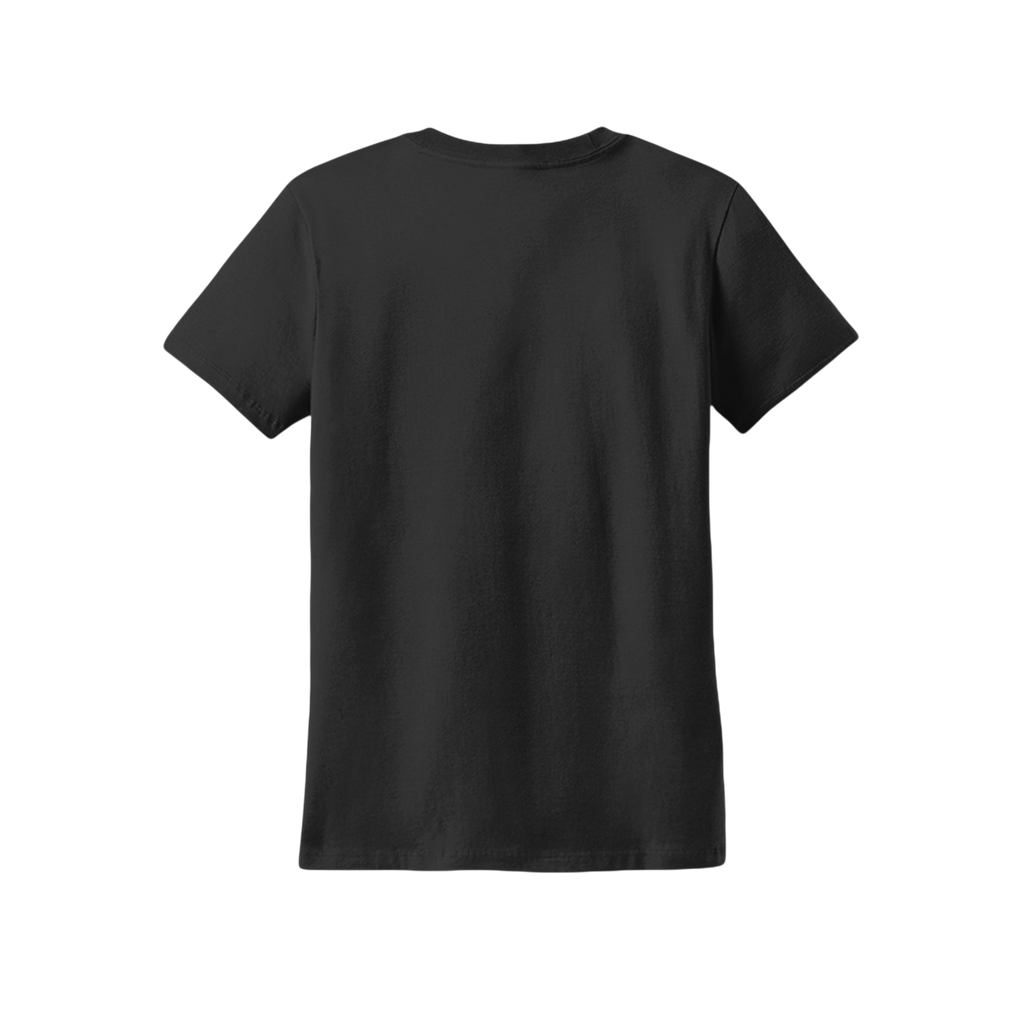 A plain black short-sleeve crewneck t-shirt shown from the back, centered on a solid white background.
