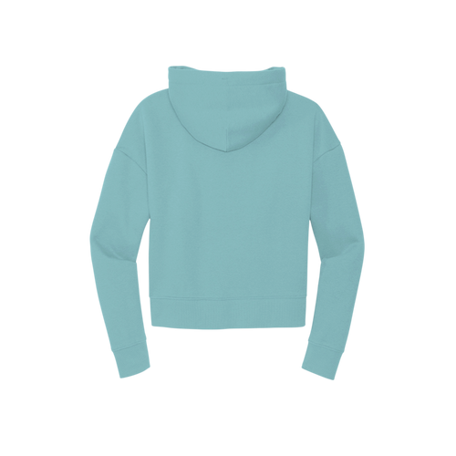 A light blue cropped hoodie shown from the back, displayed on a clean white background.