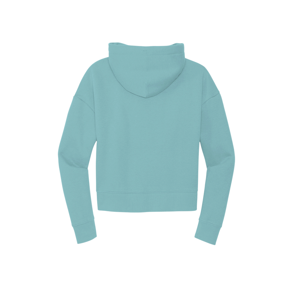 A light blue cropped hoodie shown from the back, displayed on a clean white background.