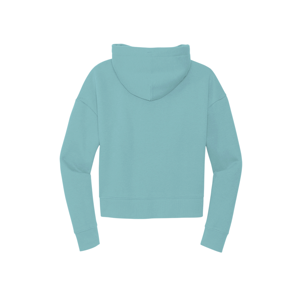 A light blue cropped hoodie shown from the back, displayed on a clean white background.