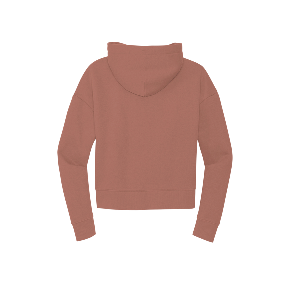 A black cropped hoodie with a wide collar and long sleeves, shown from the back on a solid white background.