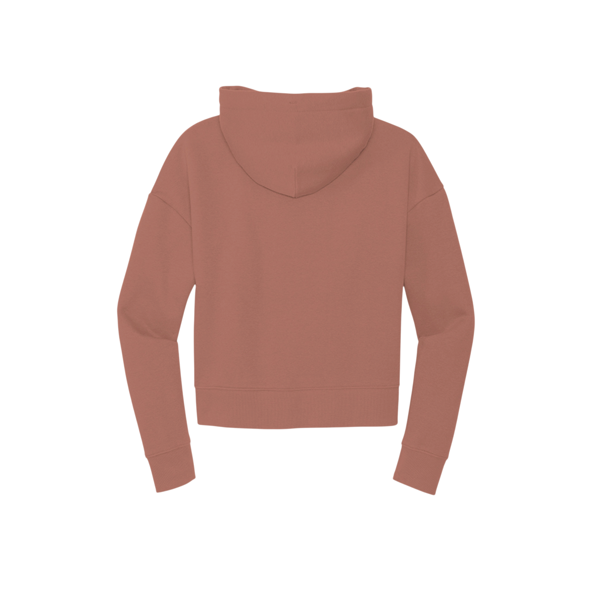 A black cropped hoodie with a wide collar and long sleeves, shown from the back on a solid white background.