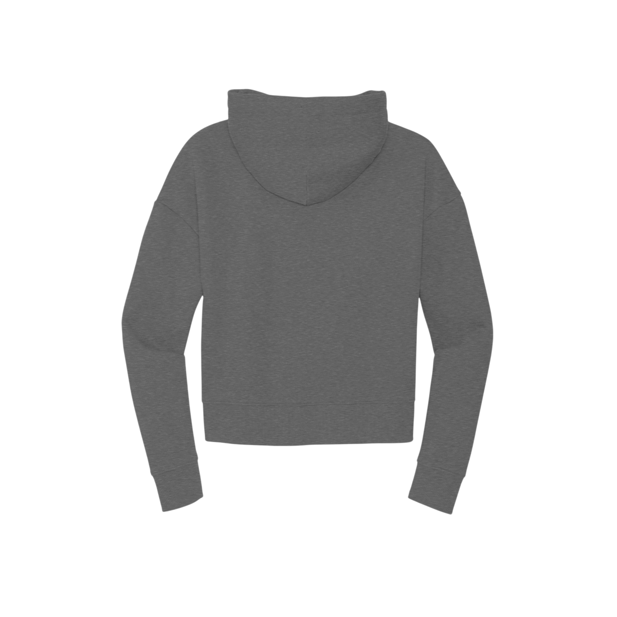 A black cropped hoodie with a wide collar and long sleeves, shown from the back on a solid white background.