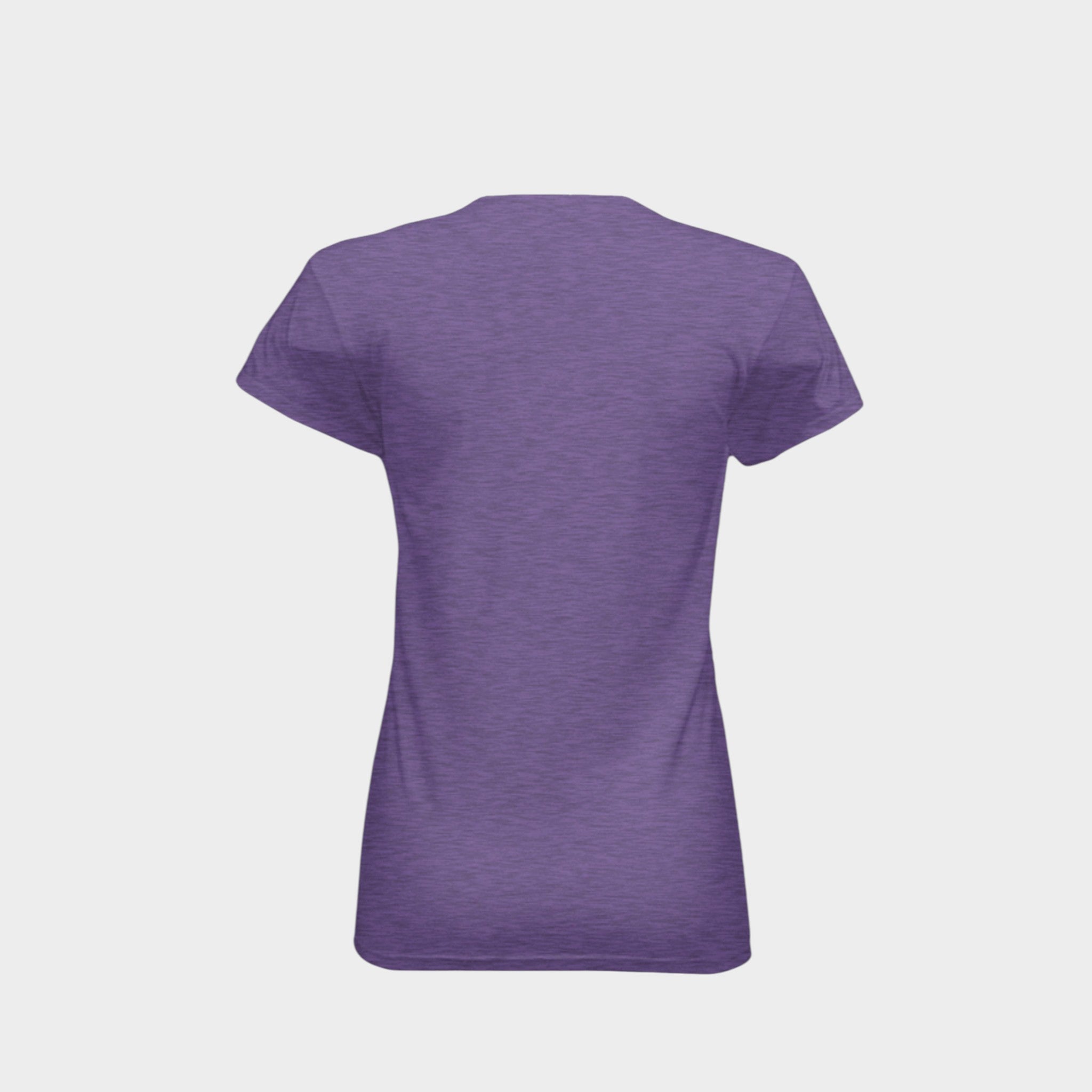 A heather purple short-sleeve t-shirt shown from the back, displayed on a clean, light gray background.