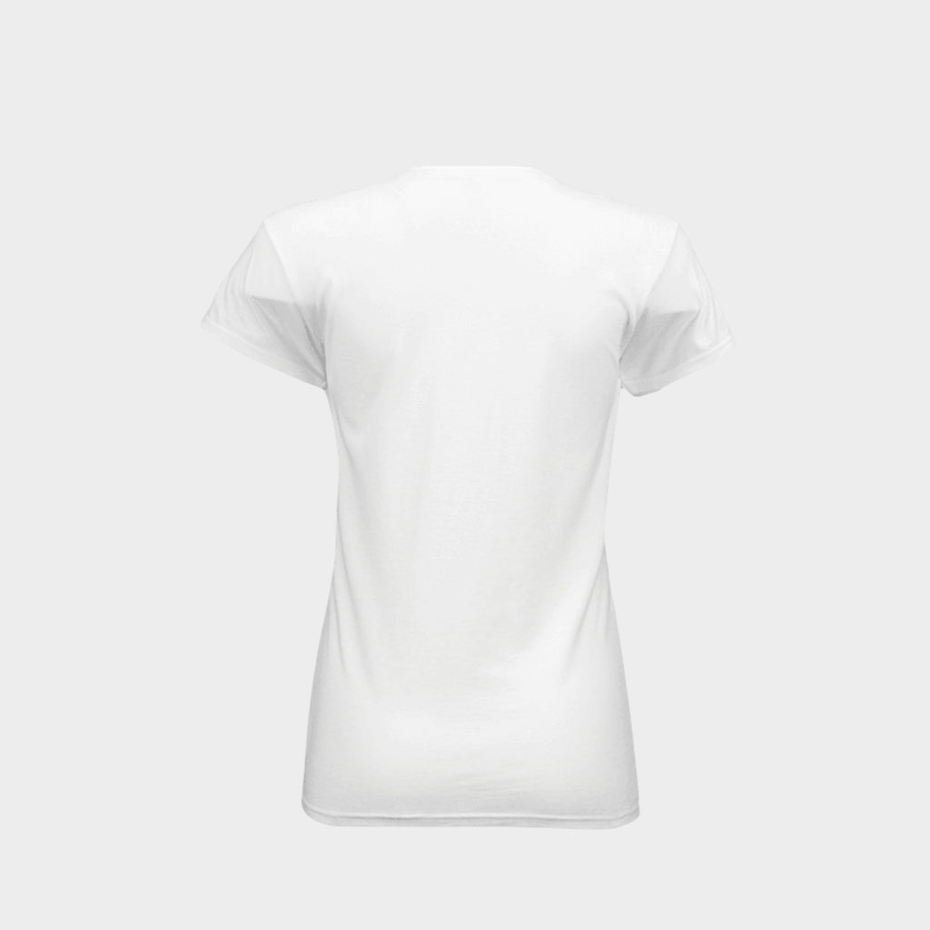 A plain white short-sleeve crewneck t-shirt shown from the back, centered on a light gray background.