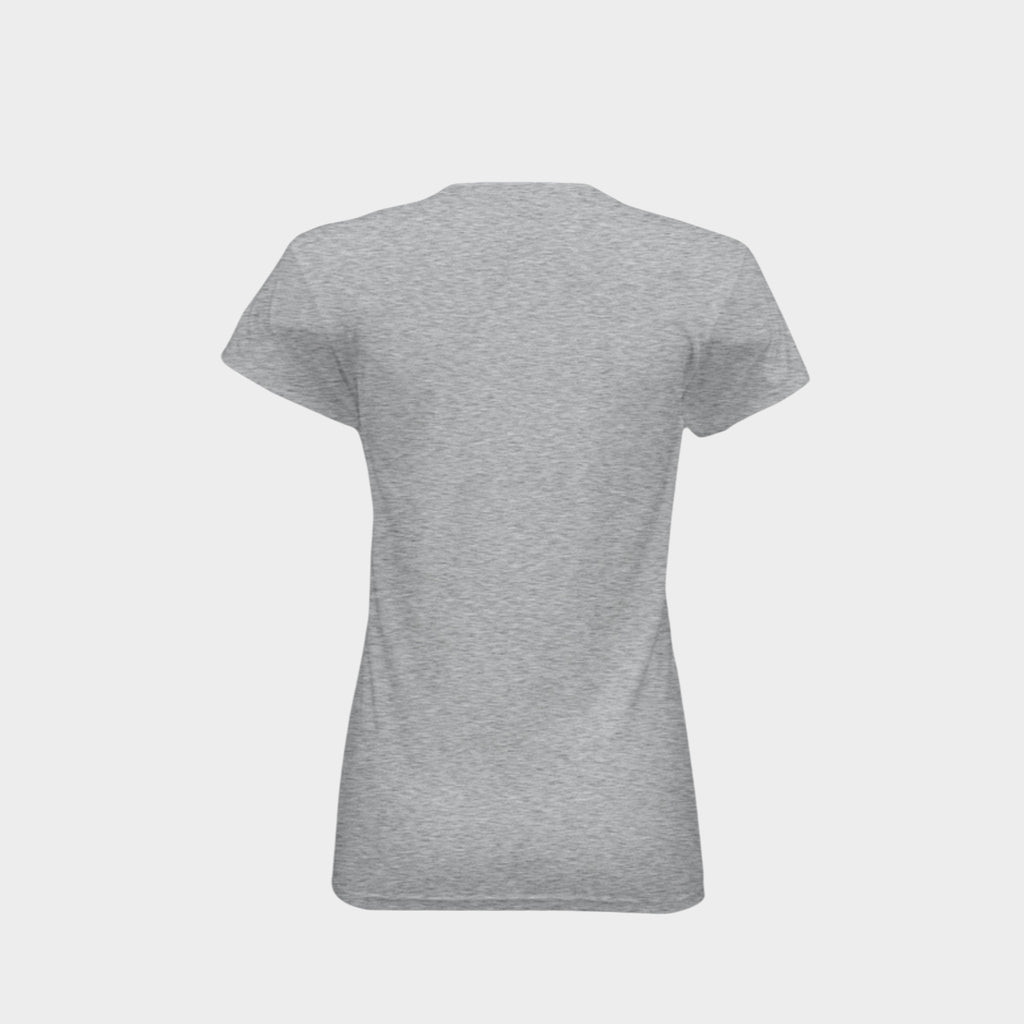 A light gray heather short-sleeve t-shirt shown from the back, displayed on a clean, light gray background.