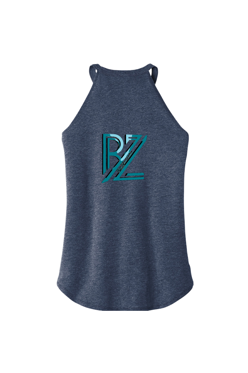 Blue tank top with a logo on a white background