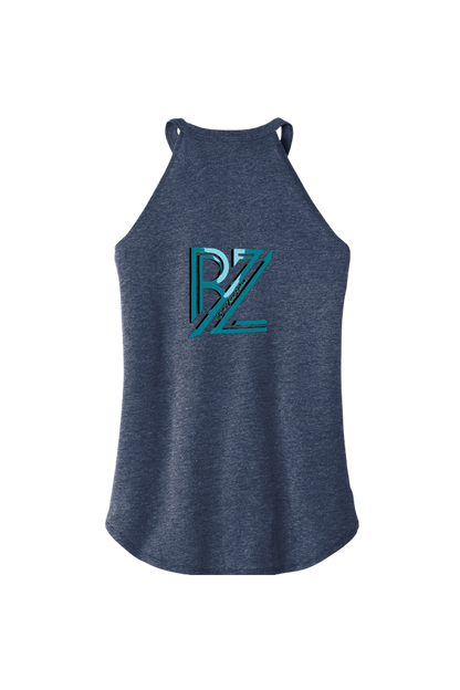 Blue tank top with a logo on a white background