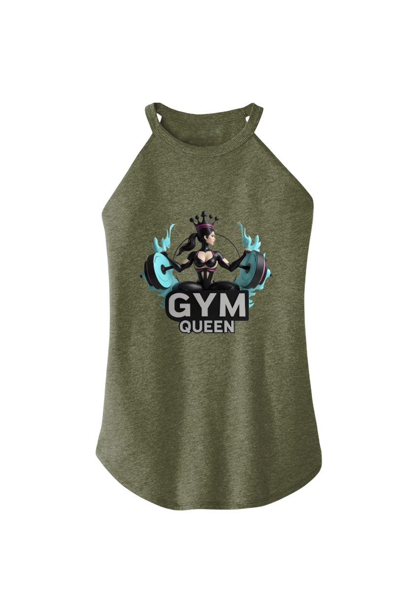 Green tank top with 'Gym Queen' graphic design on a white background