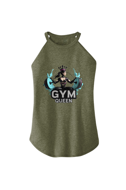 Green tank top with 'Gym Queen' graphic design on a white background