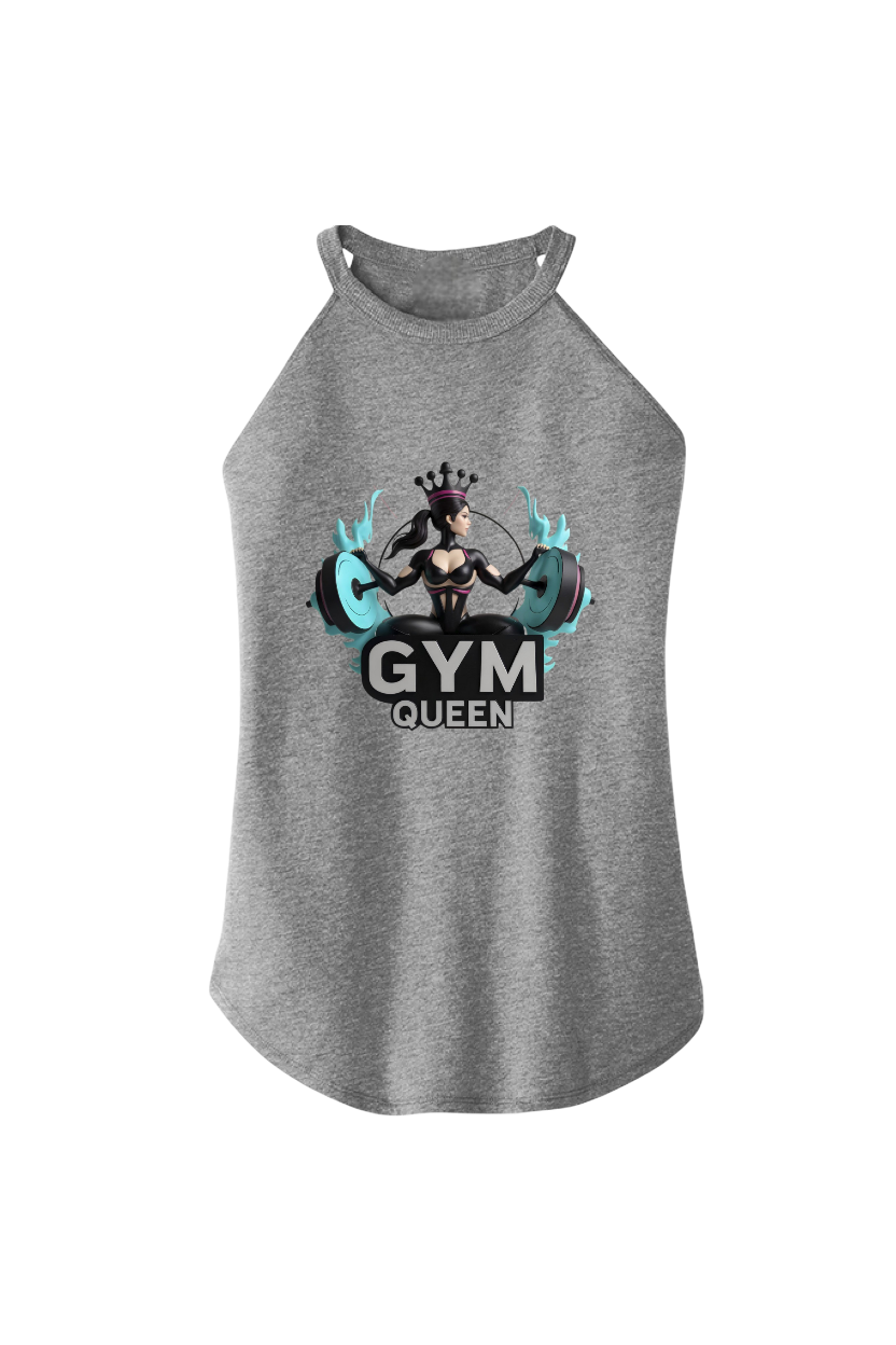 Gray tank top with 'Gym Queen' graphic design on a white background