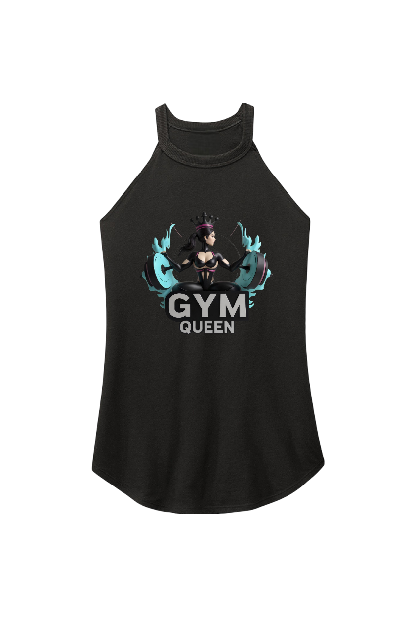 Black tank top with 'Gym Queen' graphic design on a white background