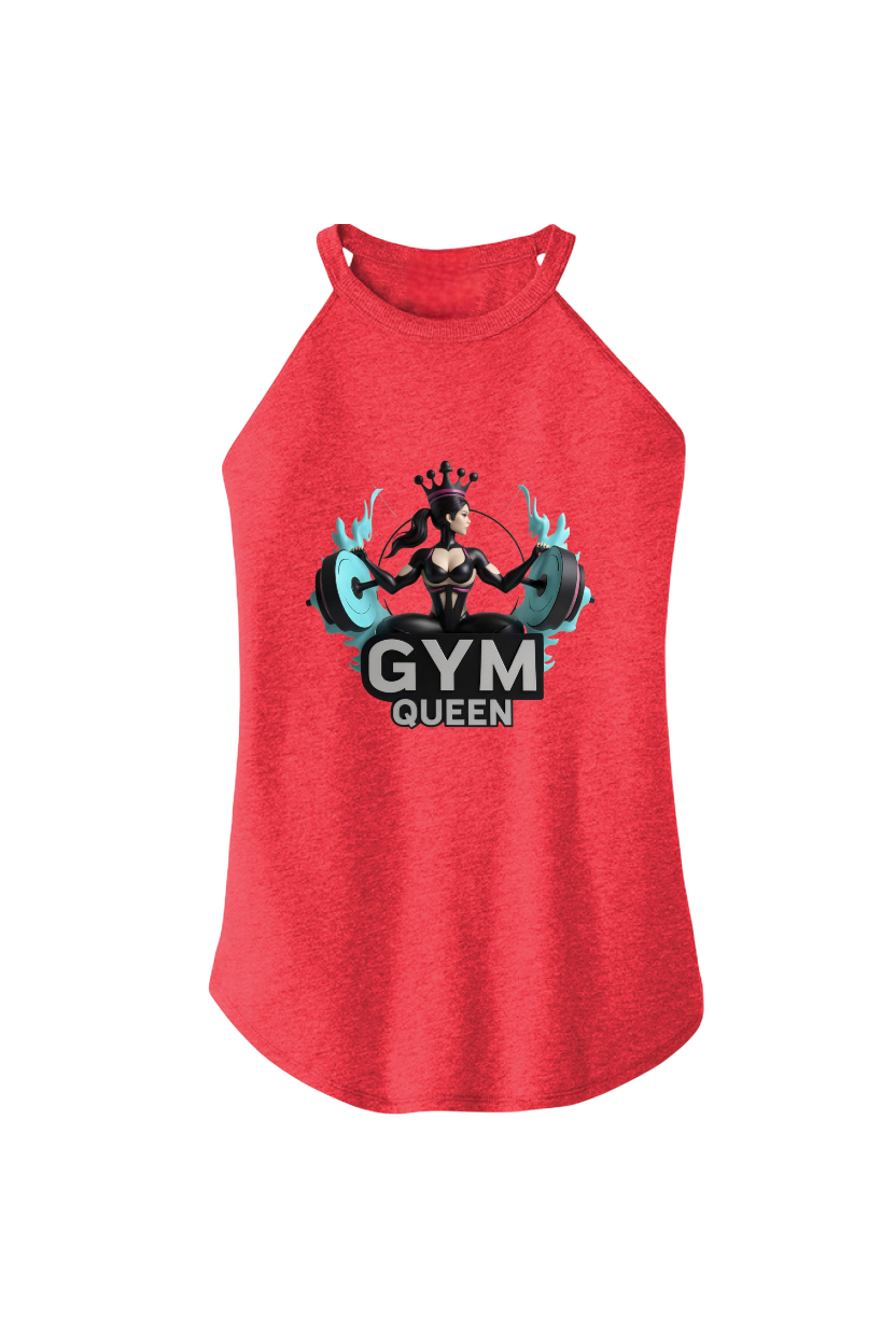 Red tank top with 'Gym Queen' graphic design on a white background
