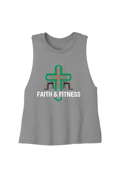 Gray tank top with 'Faith & Fitness' design on a white background
