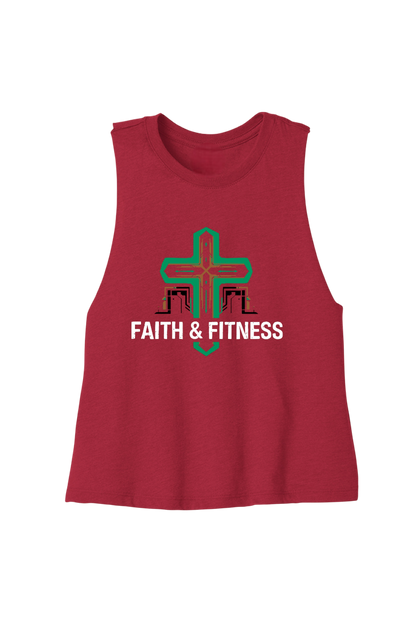 Red tank top with 'Faith & Fitness' design on a white background