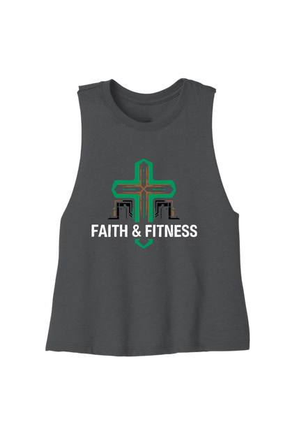 Gray tank top with 'Faith & Fitness' design on a white background
