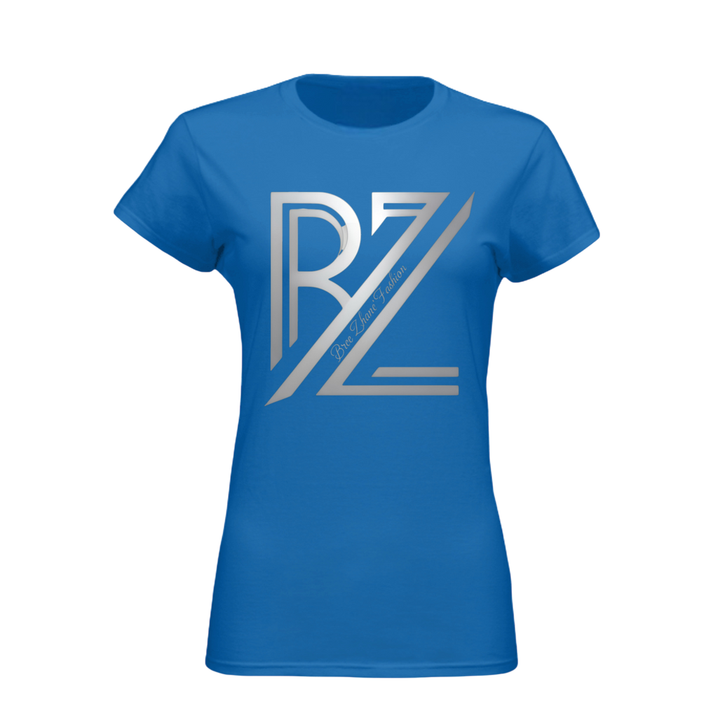 Blue t-shirt with silver logo on a transparent background