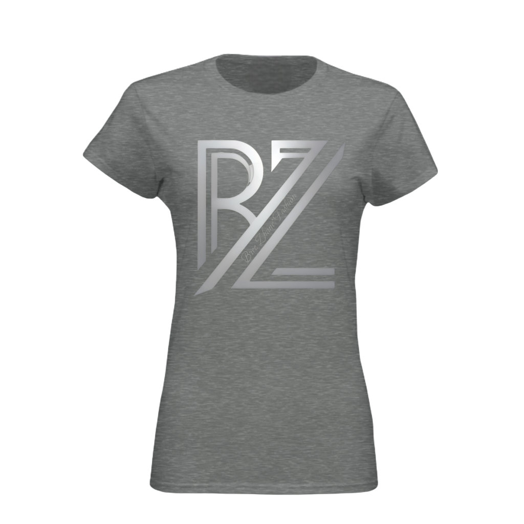 Gray t-shirt with a logo on a white background