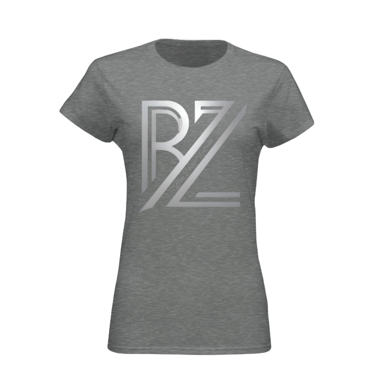 Gray t-shirt with a logo on a white background