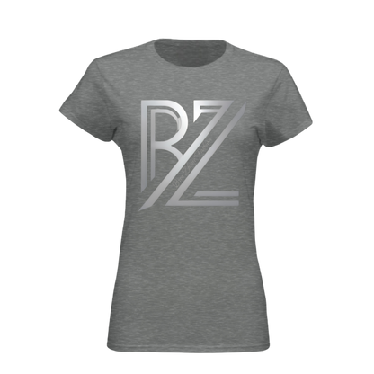 Gray t-shirt with a logo on a white background