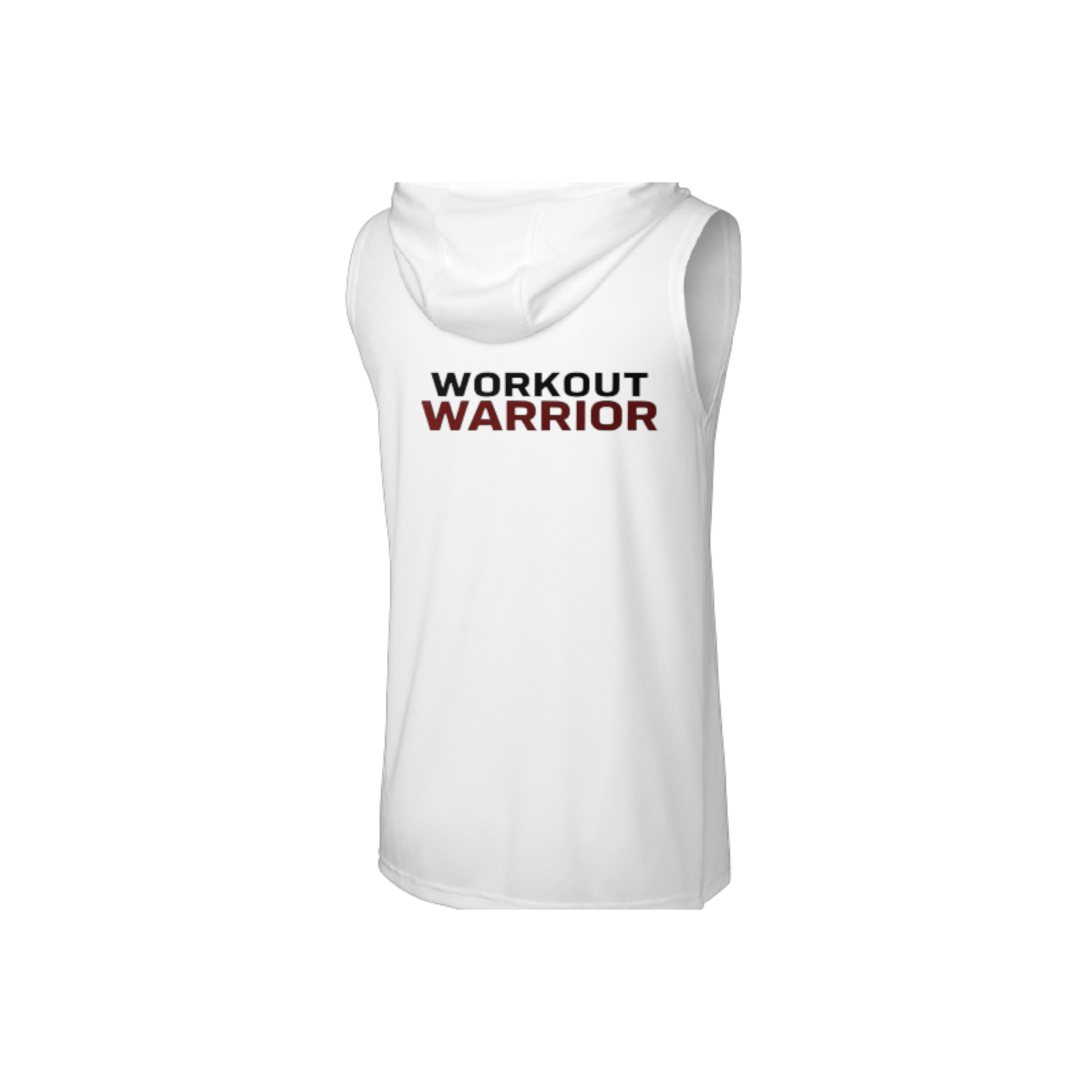 White sleeveless shirt with 'Workout Warrior' text on a white background