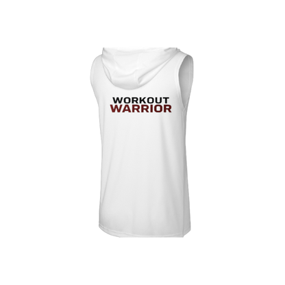 White sleeveless shirt with 'Workout Warrior' text on a white background
