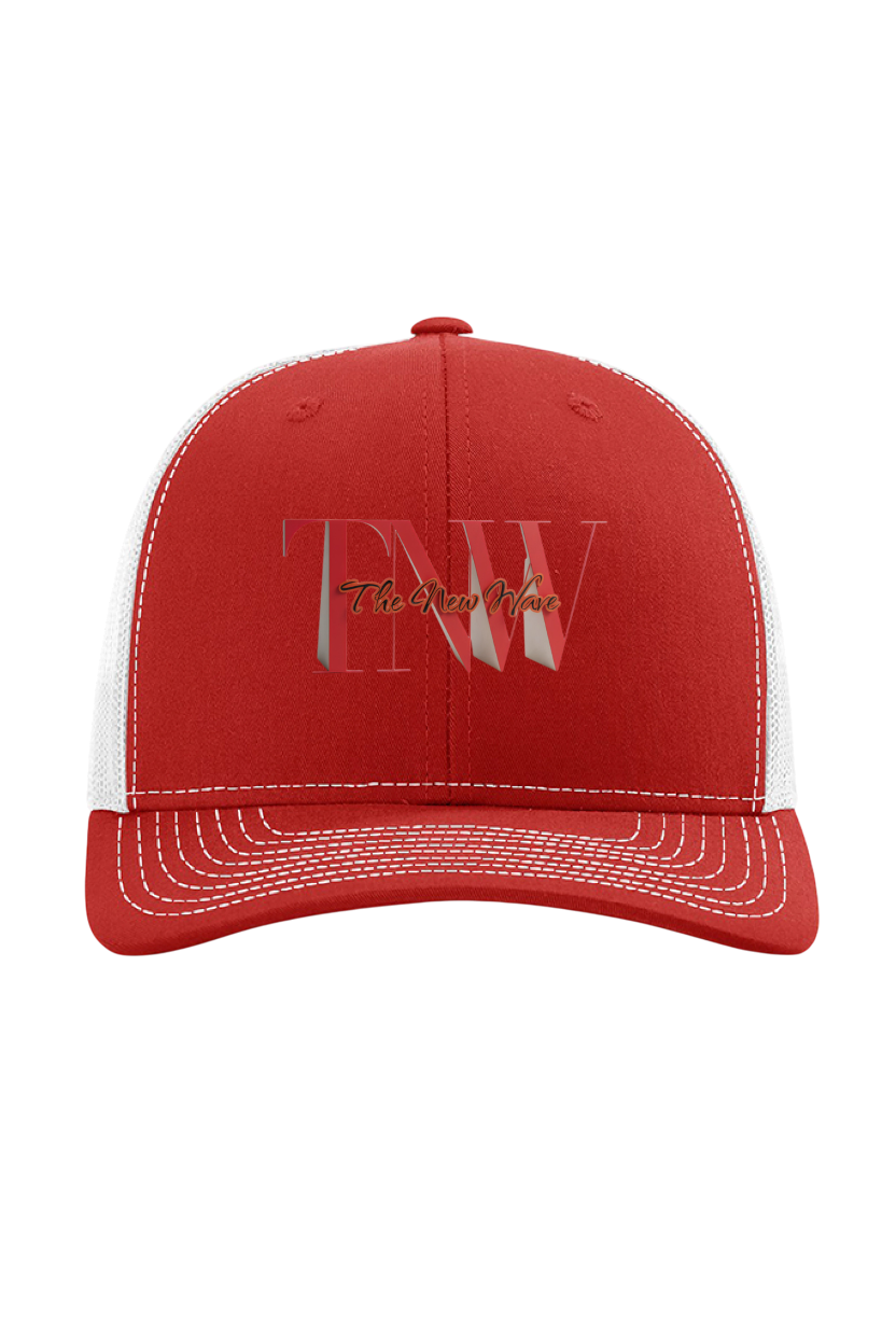 Red and white cap with 'FW' logo on a white background