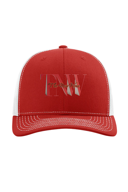 Red and white cap with 'FW' logo on a white background