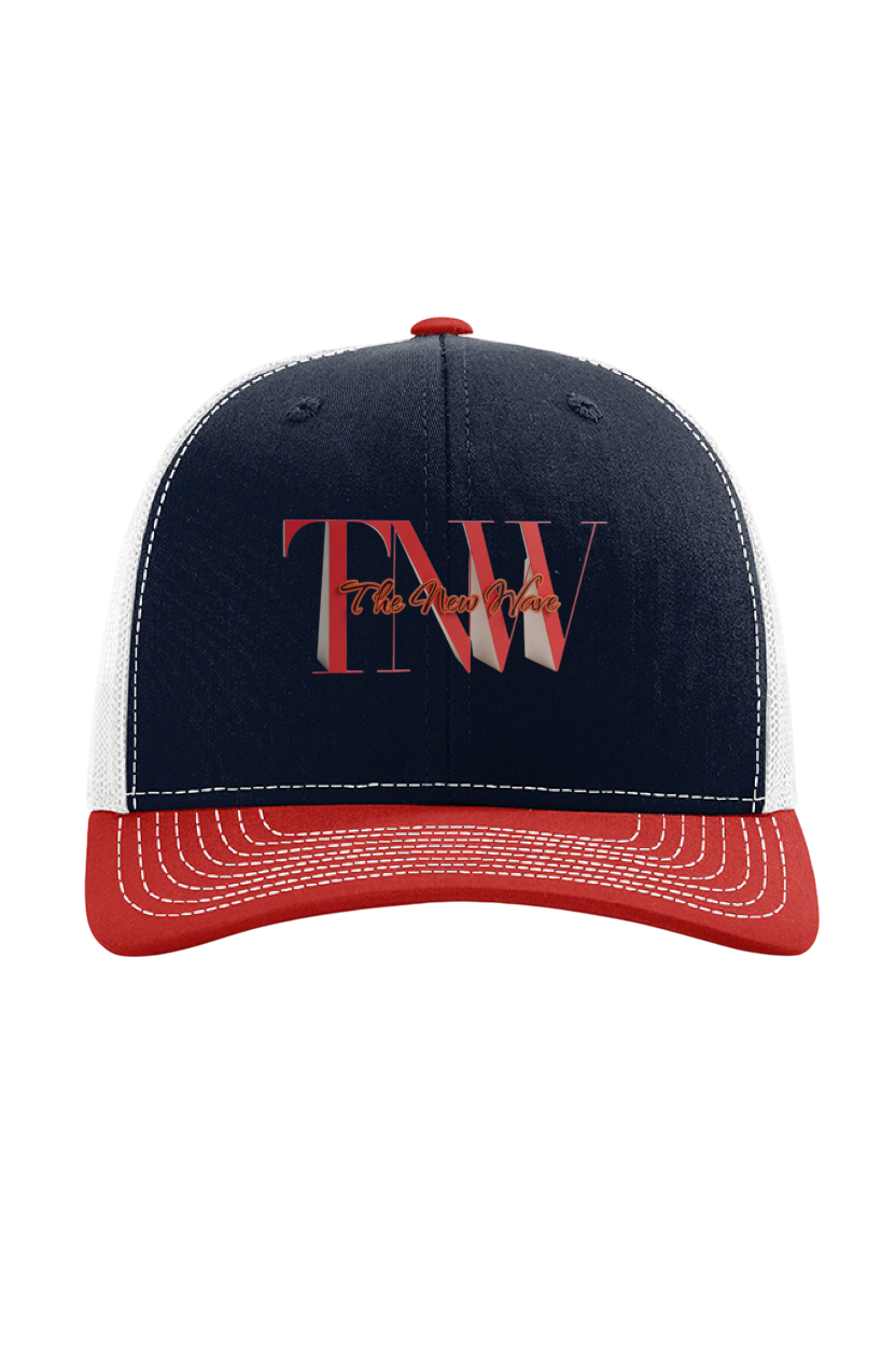 Black and red cap with 'TNW' logo on a white background