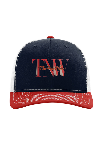 Black and red cap with 'TNW' logo on a white background