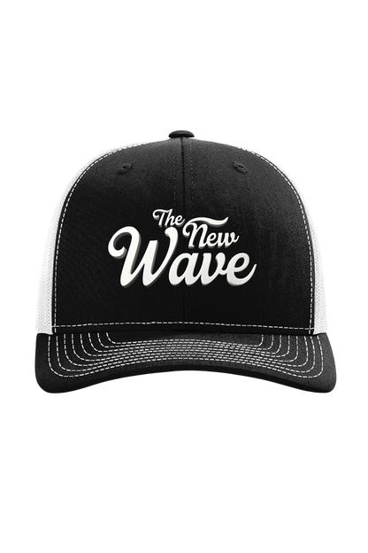 Black cap with 'The New Wave' text on a white background