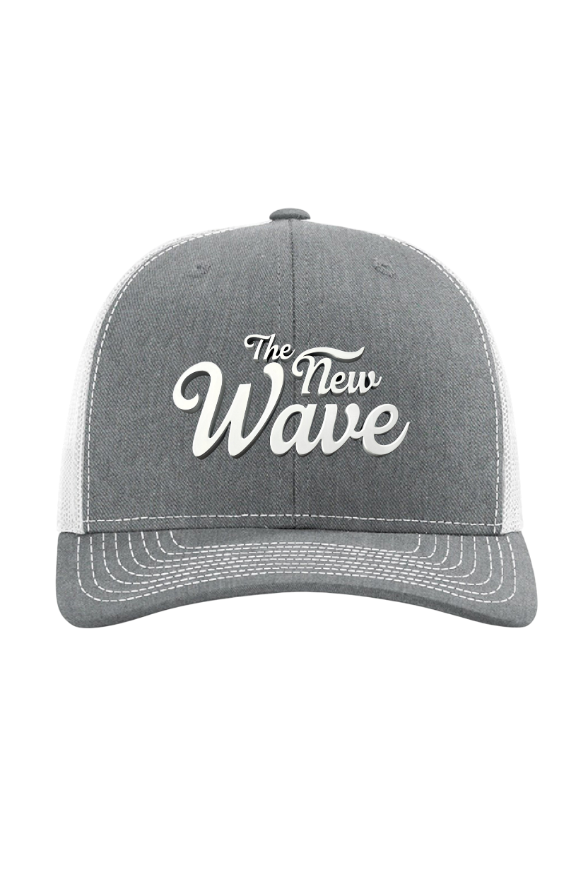 Gray cap with 'The New Wave' text on a white background