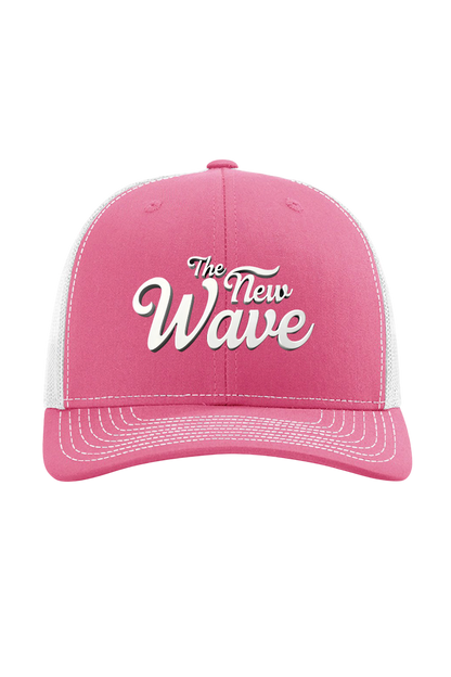 Pink cap with 'The New Wave' text on a white background