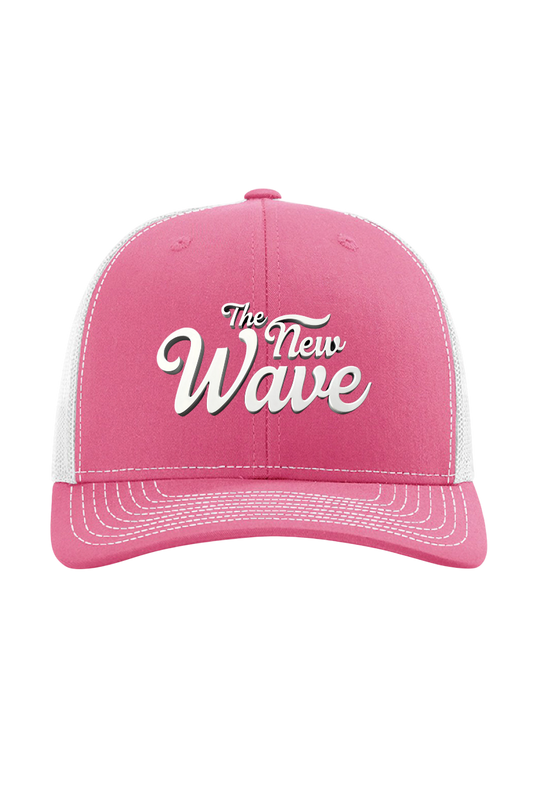 Pink cap with 'The New Wave' text on a white background