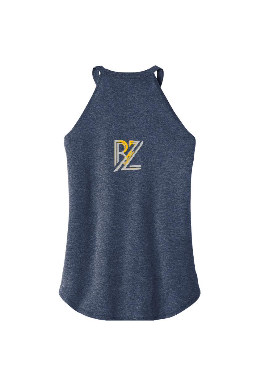 Navy tank top with a logo on a white background