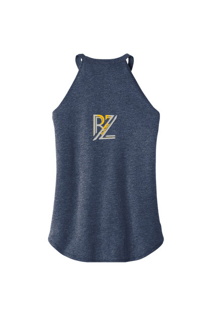 Navy tank top with a logo on a white background