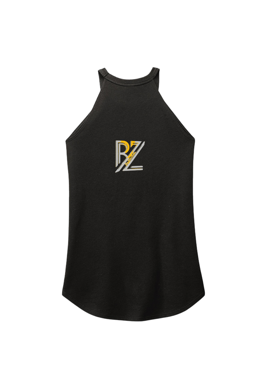 Black tank top with a logo on a white background