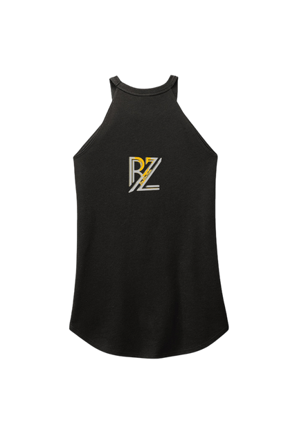 Black tank top with a logo on a white background