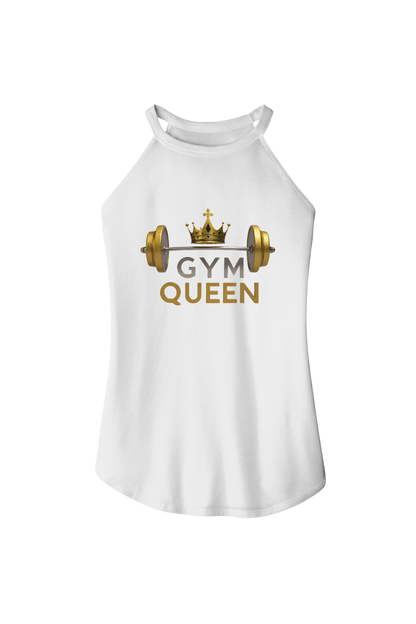 White tank top with 'Gym Queen' text and barbell graphic on a white background