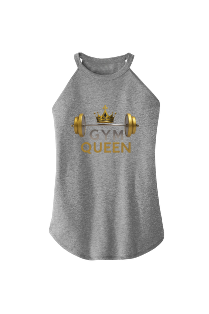 Gray tank top with 'Gym Queen' text and barbell design on a white background