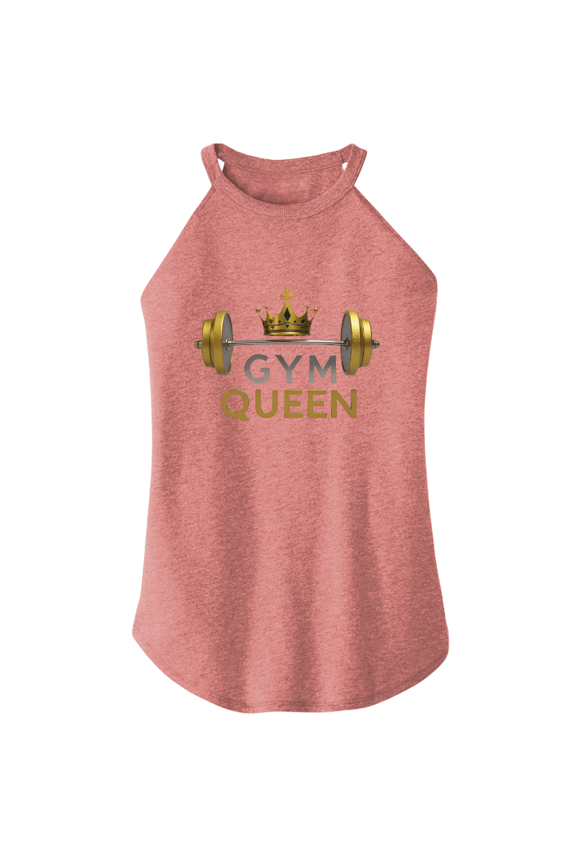 Red tank top with 'Gym Queen' text and barbell graphic on a white background