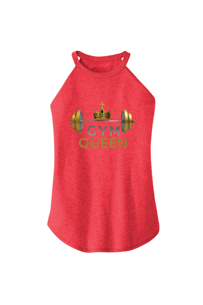 Red tank top with 'Gym Queen' text and barbell graphic on a white background