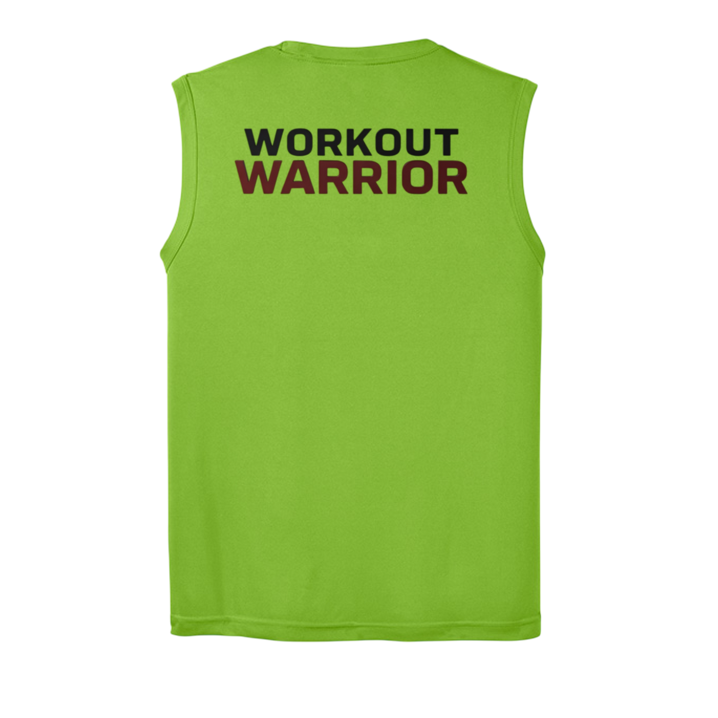 Lime Green sleeveless shirt with 'WORKOUT WARRIOR' text on a white background