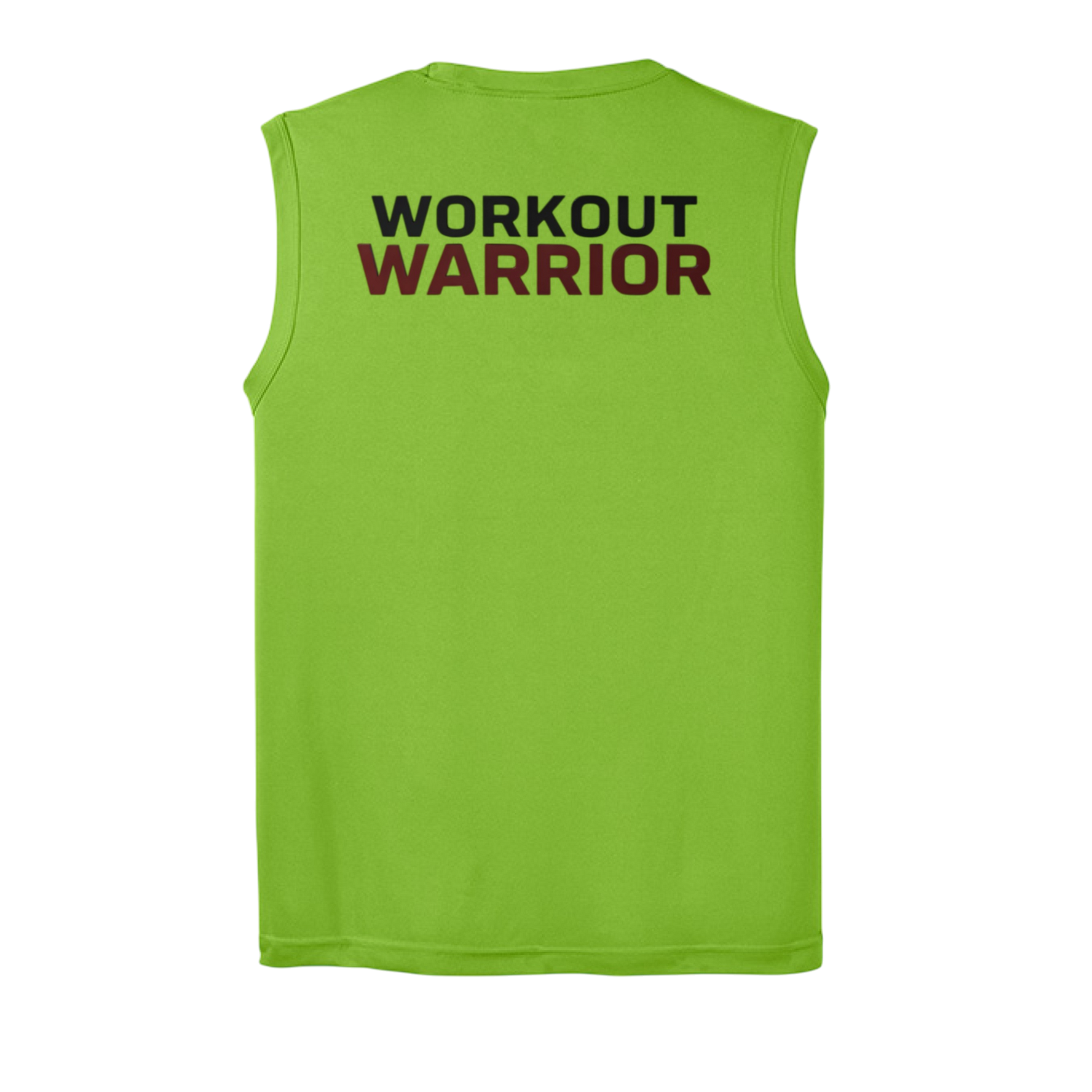 Lime Green sleeveless shirt with 'WORKOUT WARRIOR' text on a white background